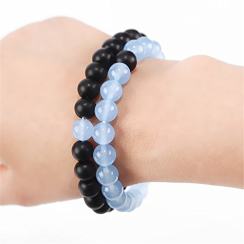 Eightex Black Matte Agate & Turquoise His And Hers Bracelets 8Mm Sandstone Couple Bracelet Distance Bracelets (Sky Blue 2Pcs/Set) #TOP4