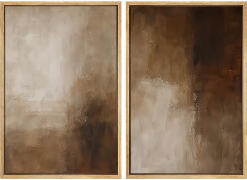 Ashbrook Framed Canvas Print Wall Art Set Warm Brown Abstract Texture Earth Tone Neutral Illustrations Modern Art Decorative for Living Room, Bedroom, Office - 24"x36"x2 Natural