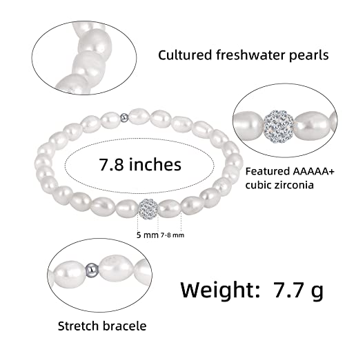 Cowlyn Pearl Bracelet Baroque Culture Cubic Zirconia Crystal Ball Stretch String Stackable Strand Handmade Charm Fashion Valentine Jewelry For Women Girl #TOP3