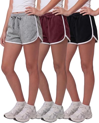 Image of Real Essentials 3 Pack: Girls Fleece Dolphin Shorts Athletic Running Soccer Basketball Sleep Lounge Casual Cozy