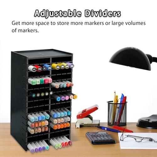 Image of SANFURNEY Art Marker Storage Rack for 120 Markers, Watercolour Brushes Pens Color Pencils Organizer Holder for Desk, Black