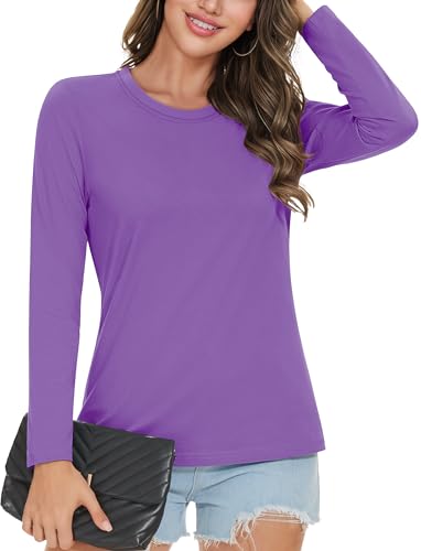 MAGCOMSEN Women's Cotton Long-Sleeve Crew-Neck T-Shirt Classic-Fit Shirt Soft Breathable