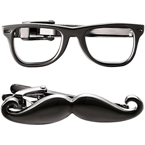 Yoursfs Gunmetal Mustache and Glasses Tie Clip Cover