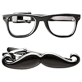 Yoursfs Mustache Glasses Tie Clip Set Gunmetal Color Funny Tie Bar Clamp Novelty For Men