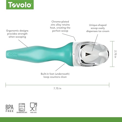 Image of Tovolo Ice Cream Scoop Tropical Breeze Seafoam Green Dishwasher Safe Heavy Duty Ice Cream Scooper with Elevated Tilt Up Design, Heat Retaining Ice Cream Scoops with Non Slip Handle for Cookie Dough