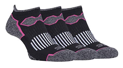 3er Pack Damen Bunt Gepolstert Kurz Sneaker Socken/Füßlinge in Pink und Schwarz für Sport (37/42, SBLS017BLK) Cover
