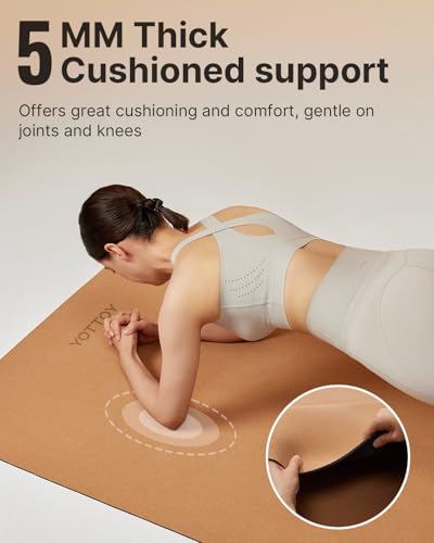 Image of YOTTOY Yoga Mat,Non-Slip Hot Yoga Mat with Anti-Tear Design and Friendly Natural Rubber Mat with Strap and Bag