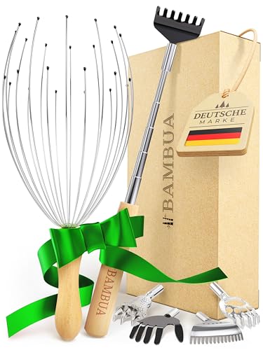 Masajeador de Cabeza y Rascador Espalda Conjunto para una Relajación Sostenible - Juego de Regalo Todo Incluido al 100% Que Incluye 2x Lazos - Regalo Hombre - Regalo Mujer