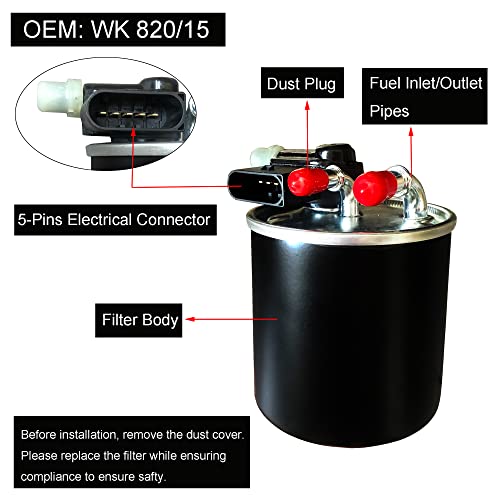 Wk820/15 Fuel Filter With 5-Pin Fits For Mercedes Benz E350 Gl350 Ml350 R350 2010-2014 And Sprinter 2500 3500 3.0L V6 Diesel 2010-2021 Replaces Wk 820/6, Wk 820/7 #TOP1
