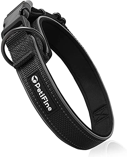 PetiFine Reflektierendes Hundehalsband (45-53 cm), gepolsterter, vollständig bedeckender Hals, weiches Nylon, atmungsaktiv, verstellbar, für große Hunde bis 40 kg, L, Schwarz Cover