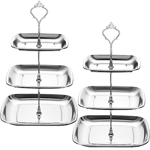Gerrii 2 Pcs Metal 3 Tiered Cupcake Stand Stainless Steel Cake Stands Serving Tray 3 Tiered Cupcake Stand Dessert Pastry Holder For Wedding Birthday Party (Silver) #TOP27