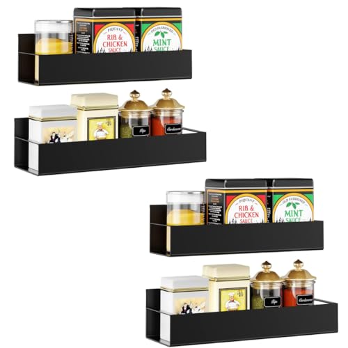 Image of OrganizeMee Movable Kitchen Organizer Storage Spice Magnetic Rack, Decorate Your Fridge,Washing Machine & Microwave Oven with Magnetic Metal Fridge Side Rack 1 Year Warranty: Black Set Of 4