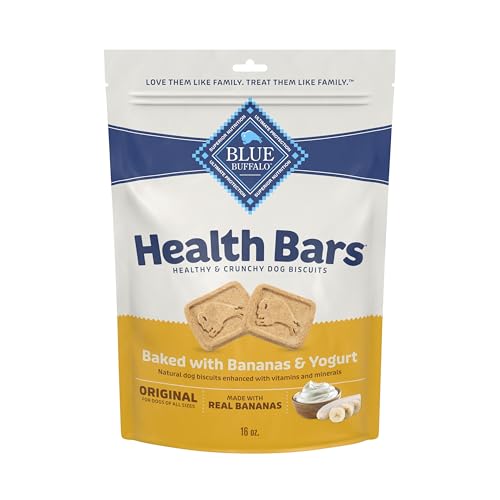 Blue Buffalo Health Bars Crunchy Dog Biscuits, Oven-Baked Dog Treats Made with Natural Ingredients, Bananas & Yogurt, 16-oz Bag