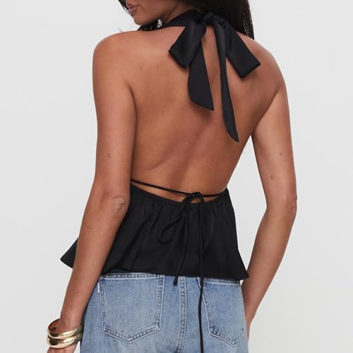 Women Sexy Backless Halter Top Y2k V Neck Sleeveless Cami Tank Top Summer Tie Going Out Top Coquette Streetwear2