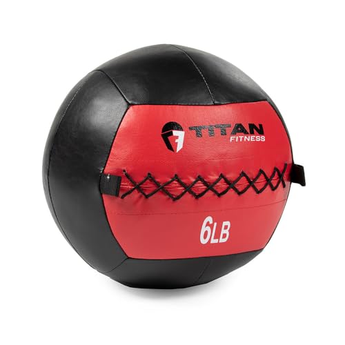 Titan Fitness 6 LB Soft Leather Medicine Wall Ball, Red Color-Coded Weighted Wall Ball, Full Body...