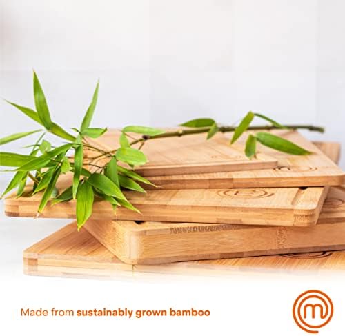 MasterChef Bamboo Chopping Board Set of 2 Wooden Cutting Boards with Corner Slots for Convenient Hanging, One Large (38.5cm x 27.5cm) & One Medium Size (34cm x 23.5cm)