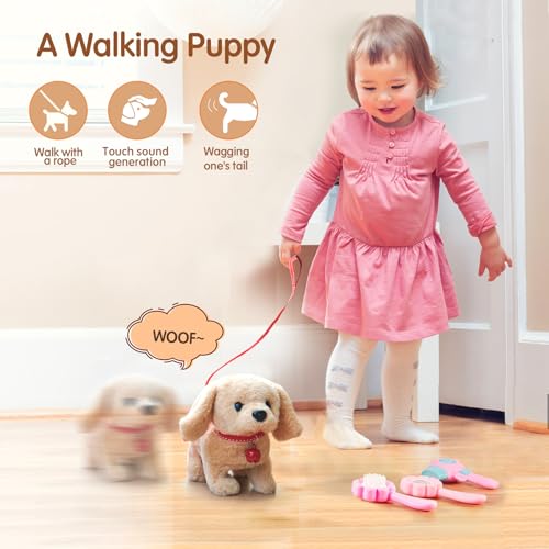 Elektronisches Haustier Hund,Spielzeug Hund mit Leine der Läuft und Bellt für Kleinkinder Mädchen Junge 3 4 5 Jahre alt - Labrador