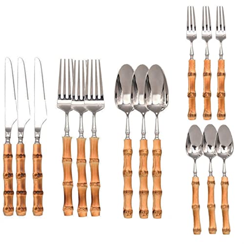 Couverts en acier inoxydable manche bambou 15-25 pièces pour vos repas de jardin en famille