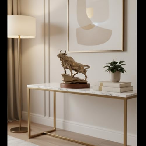 Image of Premium Bull Statue for Home Decor | Charging Bull Table Showpiece | Golden Finish Resin Figurine for Living Room, Office Desk, Wealth & Strength Symbol | 9-Inch Bull Idol for Decoration