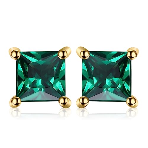 JewelryPalace Square 0.8ct Genuine Garnet Peridot Amethyst Citrine Topaz Created Ruby Sapphire Simulated Emerald Gemstone Stud Earrings Women, 14k Gold Plated 925 Sterling Silver Earring Jewelry Set