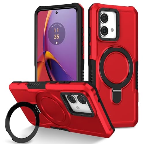Coque rigide Motorola G22 avec anneau de support pliable en silicone rouge