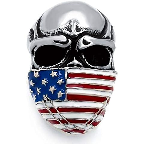 ELFASIO Men's Stainless Steel Band Ring American Flag Mask Skull Biker (Us size 12) Cover
