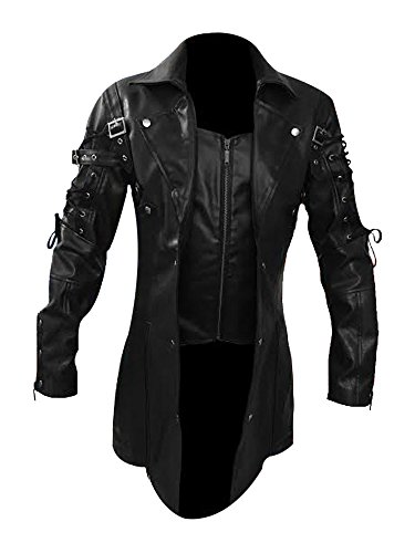 Mens REAL Brown Leather Goth Matrix Trench Coat Steampunk Gothic