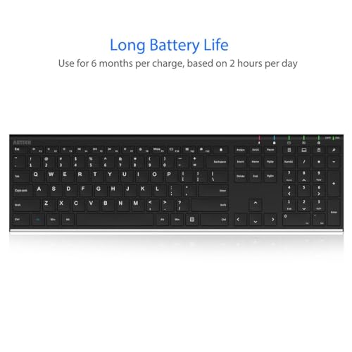 Arteck HW192 2.4G Wireless Keyboard Stainless Steel Ultra Slim Full Size Keyboard thumb #4