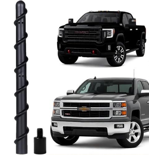 Image of Short Antenna Compatible with Chevy Silverado 1500 & GMC Sierra Trucks, Internal Copper Coil for Enhanced Reception, 7 inches Spiral Rubber Chevy Antenna Replacement Accessories