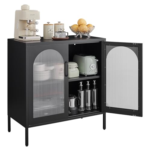 FURSTEL Buffet Cabinet, Modern Industrial Style Sideboard Buffet Cabinet, with Adjustable Shelves Credenza for Living Kitchen Dining Farmhouse, 15.8