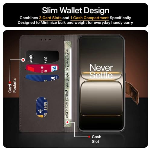 Image of FLIPPED Hand Stitched Honeycomb Dual Design Back Flip Cover Case for 1+ OnePlus Nord CE 5 5G (Shock Proof | Leather Finish | Wallet Case Card Holders & Stand) - Tanned Brown