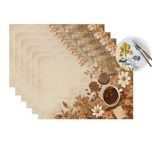 Manteles individuales de PVC con diseño de flores de café, resistentes al calor, lavables, para mesa de cocina, comedor, mantel individual de vinilo tejido de PVC