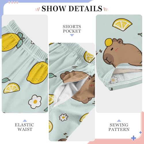 Capybara with Lemons Pajama Pants Lounge Sleep Pants Elastic Waist Long Pajama Bottoms with Pockets for 6-14 Years4