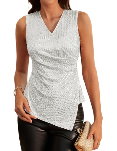 GRACE KARIN Damen Bluse Glitzer V-Ausschnitt Ärmellos Wickelbluse...