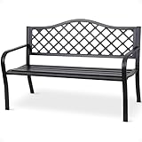 Four Seasons Courtyard Outdoor Park Bench Backyard Garden, Front Porch, or Walking Path Furniture Seating with Powder Coated Steel Frame, Black