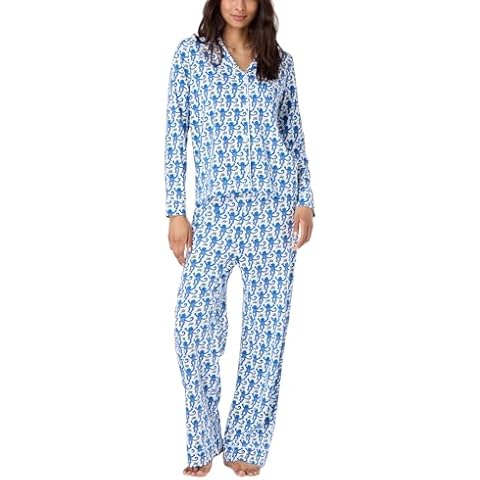 Women 2 Piece Monkey Pajamas Lounge Set Cute Animal Print Long Sleeve Shirt Pants Loungewear Two Pieces Pjs Set(Monkey Blue,Small Cover
