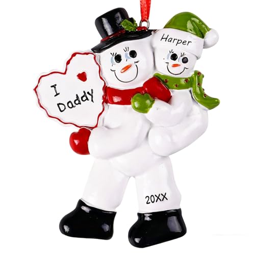 Image of iDIY Personalized Dad of 1 Kid Christmas Ornament 2025 - I Love Daddy Resin Christmas Tree Decoration with Name & Year, Custom Snowman Family Keepsake Gift for Fathers, Single Dads