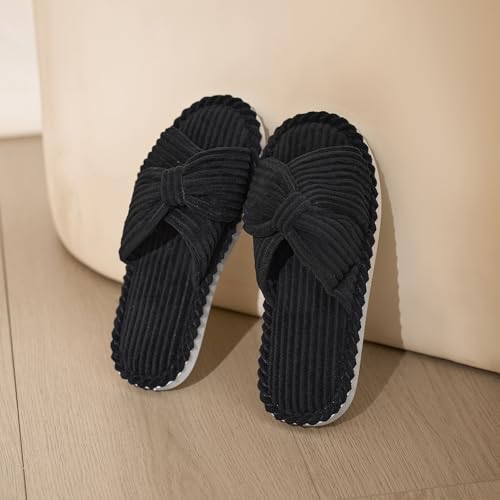 Women Summer Open Toe House Slippers Corduroy Memory Foam Indoor Bedroom Home Bathroom Comfy Shower Shoes4