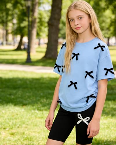 Image of Kids Girl Clothes Heart Print Short Sleeve Top and Shorts Cute Girl Summer Outfits Short Set