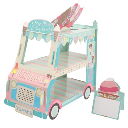 ERINGOGO Soporte de Papel para Cupcakes de 3 Niveles Diseño de Furgoneta de Helados, Estante Decorativo para Pasteles de 37x20x34 Cm, Adecuado para Fiestas, Bodas y Cumpleaños