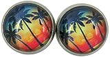 Stainless Steel Tropical Sunset Palm Tree Print Glass Stud Earrings 12mm