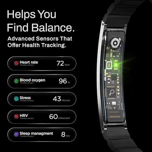 Image of Pebble Arq Smart Bracelet - Digital Display | Heart Rate & SpO2 Monitoring | Sleep Tracker | Sports Modes | Magnetic Strap | Premium Build (Jet Black)