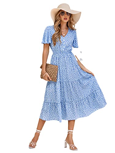 Robe d'été midi à volants Adhdyuud en bleu clair taille M pour femme