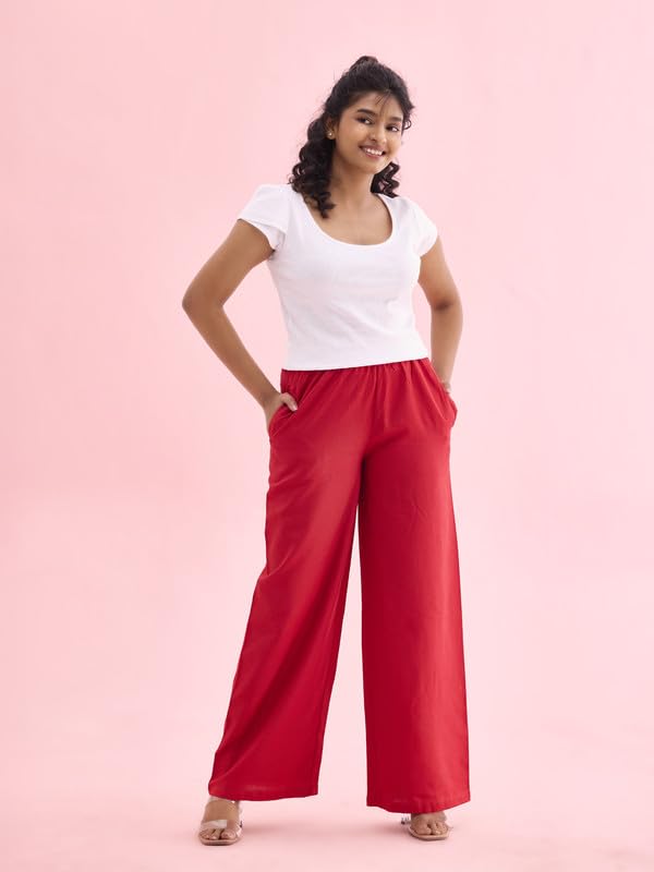 Image of GO COLORS Soft Viscose & Linen Blend Linen Palazzo Full Length for Women| Breathable, Mid Rise