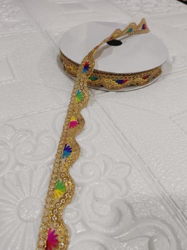 Image of Designer Golden Wave Lace Border for Blouse Saree Dupatta Lehenga Craft Decoration and Ethnic Sewing Accessories (RM-LACE49-4)