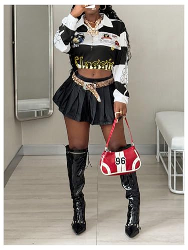 Image of RoseSeek Women's Color Block Graphic Jersey Shirt Long Sleeve Collared Golf T Shirts Y2K Tops Streetwear