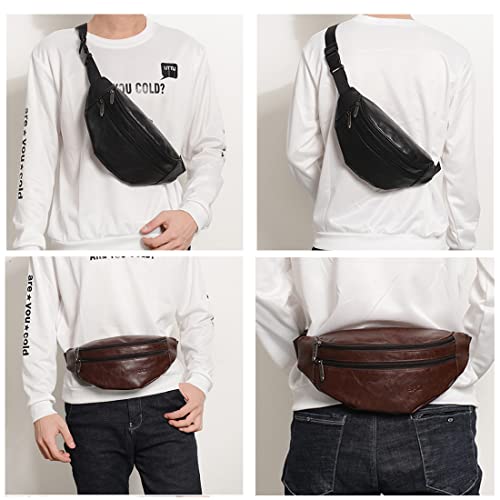 Image of Leather Fanny Pack for Women Men Fashion Sling Crossbody Bag Travel Trip Bag (Black leather)