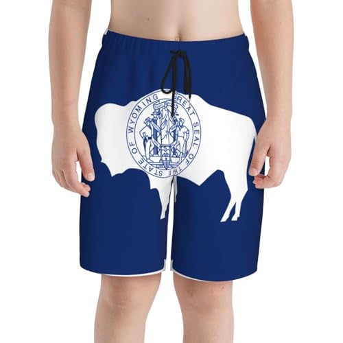 Wyoming State Flag Youth Beach Pants, Soft and Breathable, with Drawstring Waist, Suitable for Sports and Leisure.3