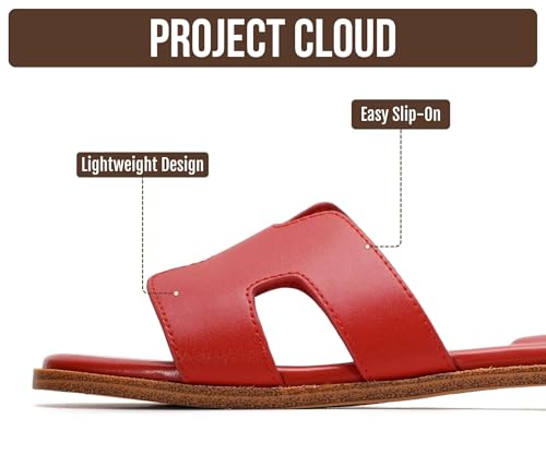 Image of Project Cloud 100% Genuine Leather Sandals for Women 2026 - Fashion Flat Womens Sandals with Memory Foam Insole Slides Sandals Women Footwear - Mules Women's Sandals (Jannel)