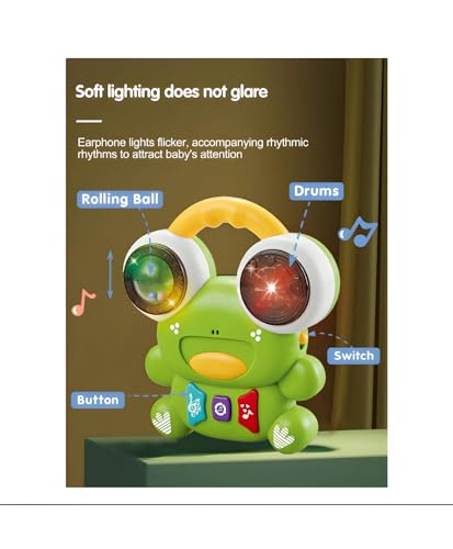 Image of Baby Musical Drum Toy | Frog Shape with Lights & Music | Rolling Ball Activity Toy for Babies & Toddlers | Early Learning Sound Toy | Plastic Drum - Pack of 1 (Color May Vary)